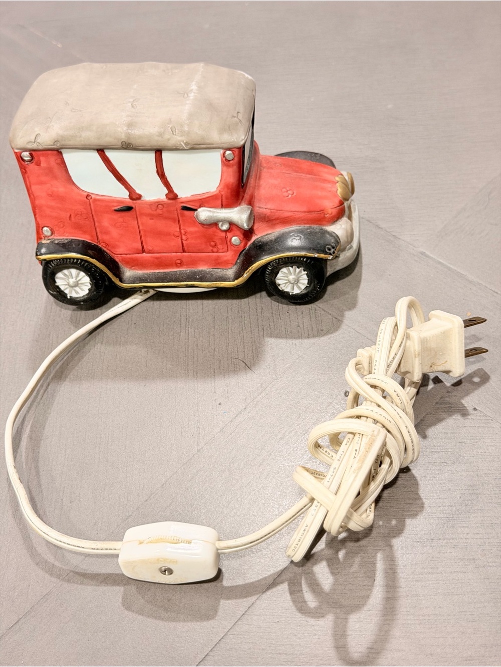 Vintage Red and Cream Ceramic Car Lamp